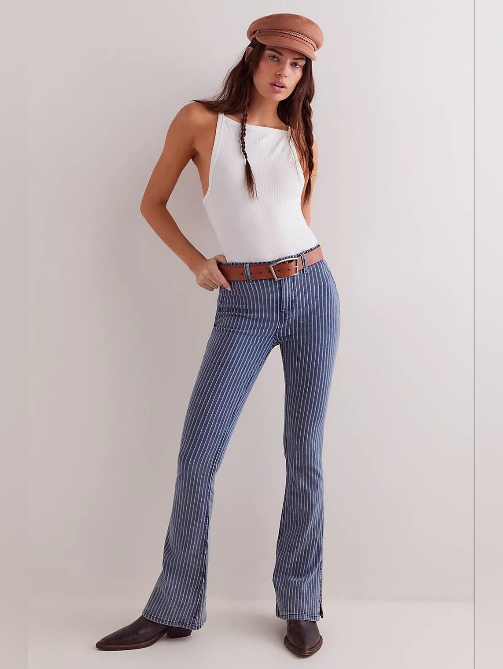 NWT- We the Free Level Up Navy Stripe Slit Bootcut Jean Women's Size 28